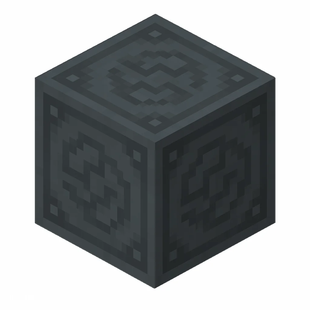 Pixel art illustration of a gray glazed terracotta block with a swirling ornate pattern