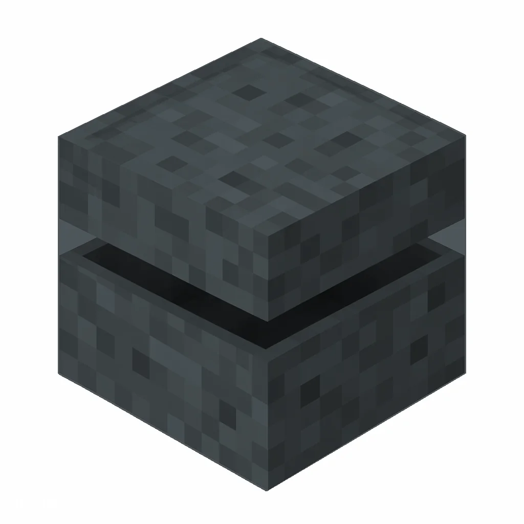 Pixel art illustration of a gray shulker box with a raised clam-shell lid