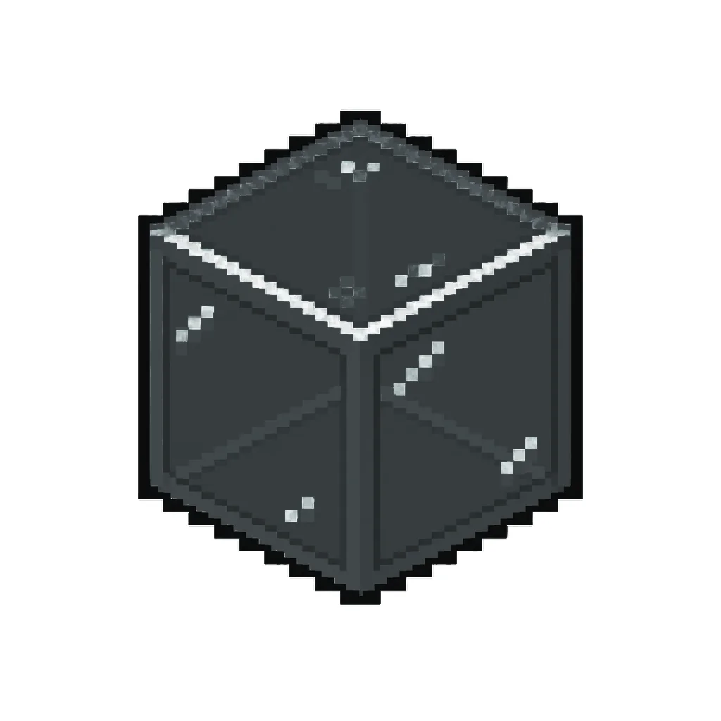 Pixel art illustration of a gray stained glass block with a dark framed translucent gray pane