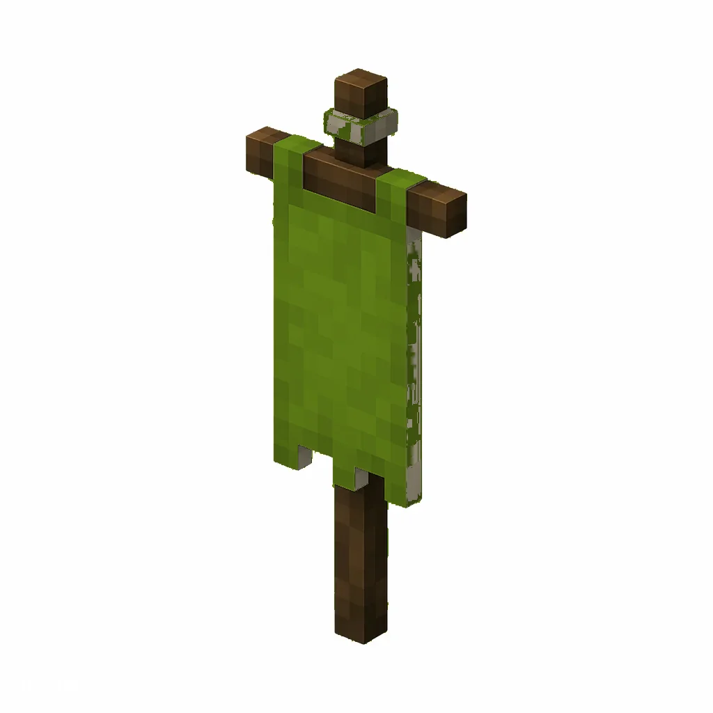 Pixel art illustration of a green banner hanging from a wooden pole