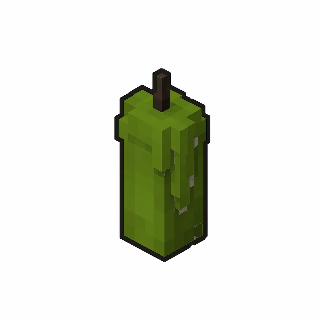 Pixel art illustration of an unlit green candle with soft wax drips and a dark wick