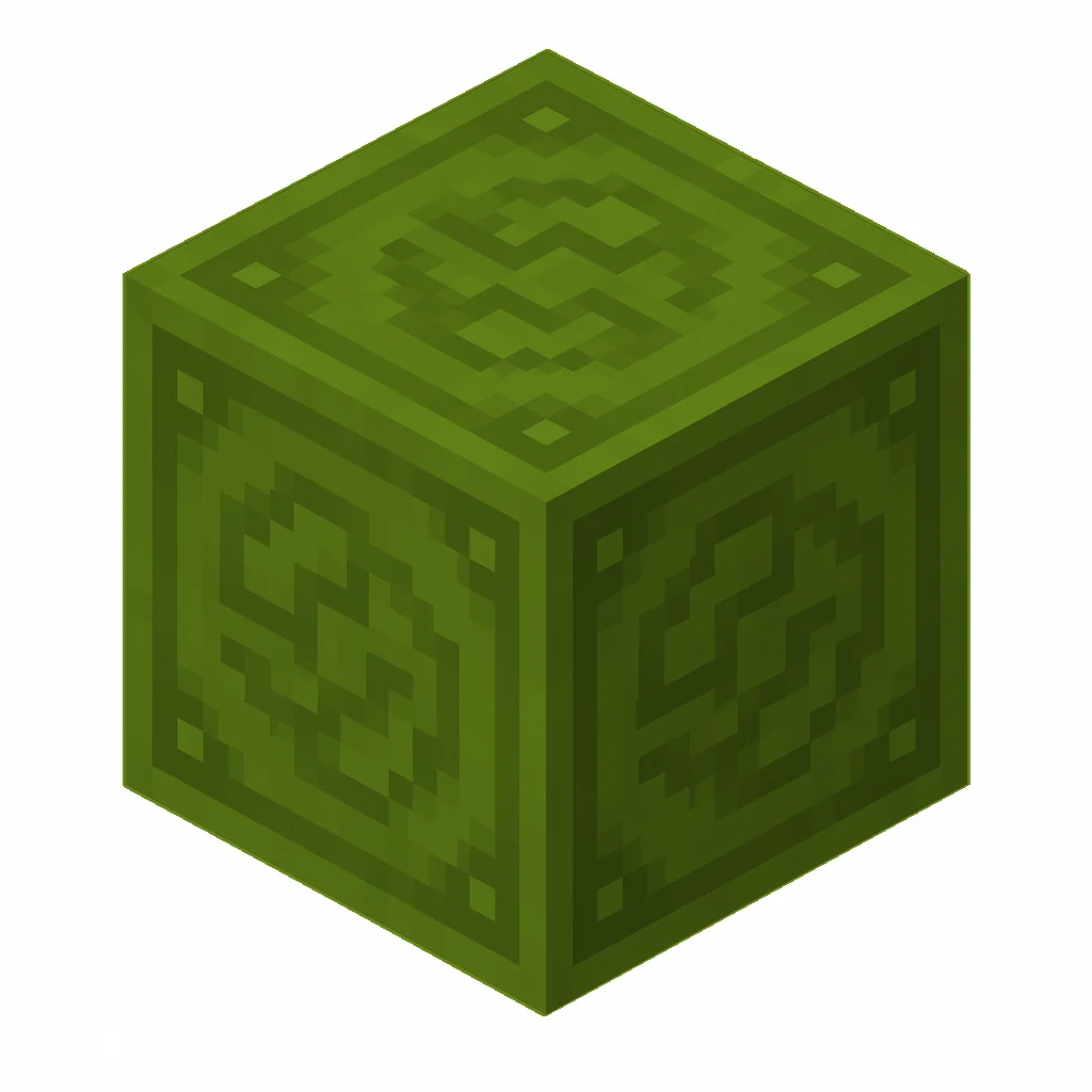 Pixel art illustration of a green glazed terracotta block with a swirling ornate pattern