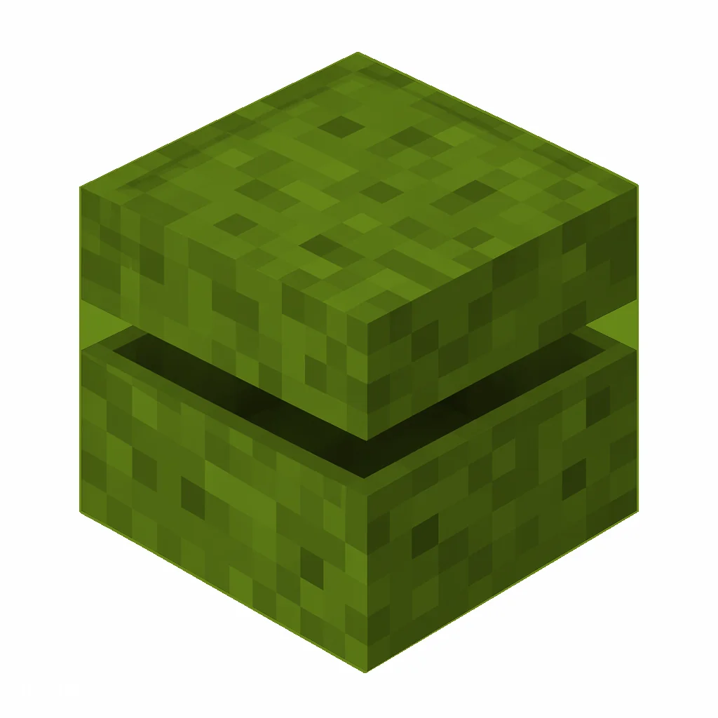 Pixel art illustration of a green shulker box with a raised clam-shell lid