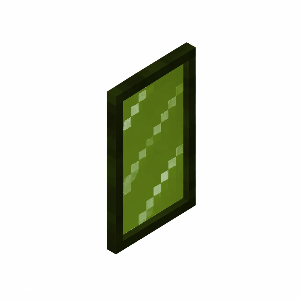 Pixel art illustration of a green stained glass pane, a thin tinted transparent panel