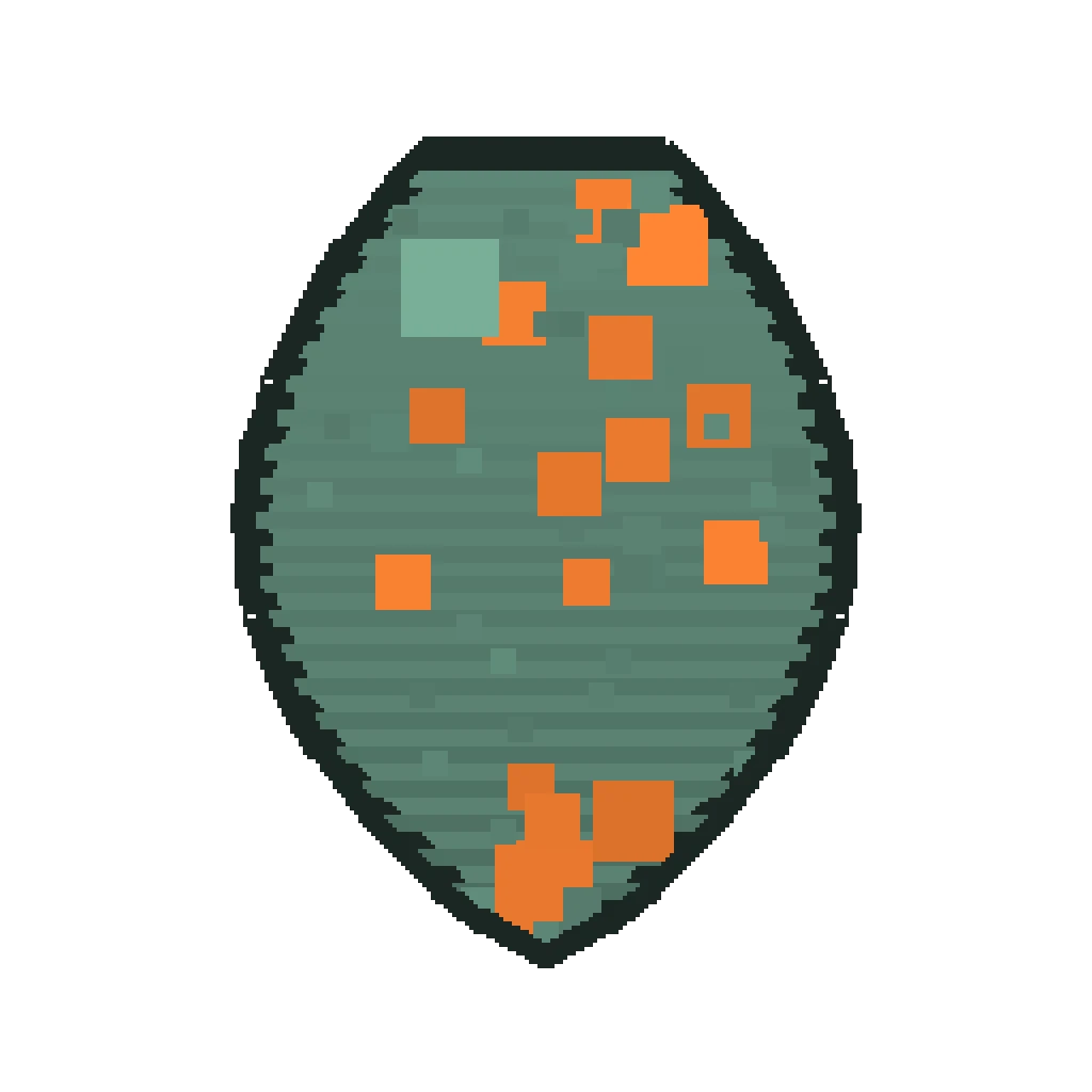Pixel art illustration of a Guardian Spawn Egg with a two-tone speckled shell