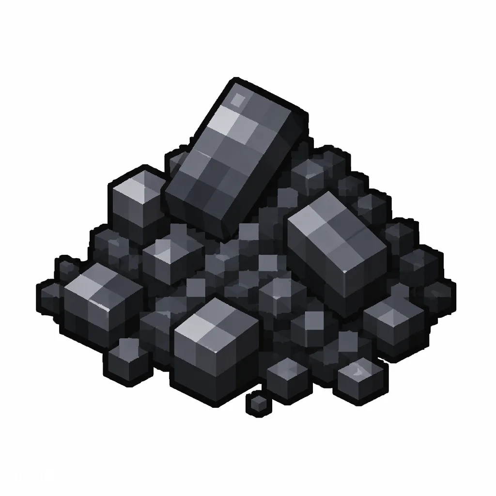Pixel art illustration of a pile of dark gray gunpowder