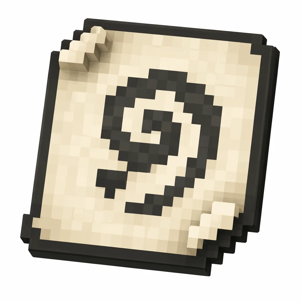 Pixel art illustration of a paper banner pattern printed with a wind burst spiral emblem
