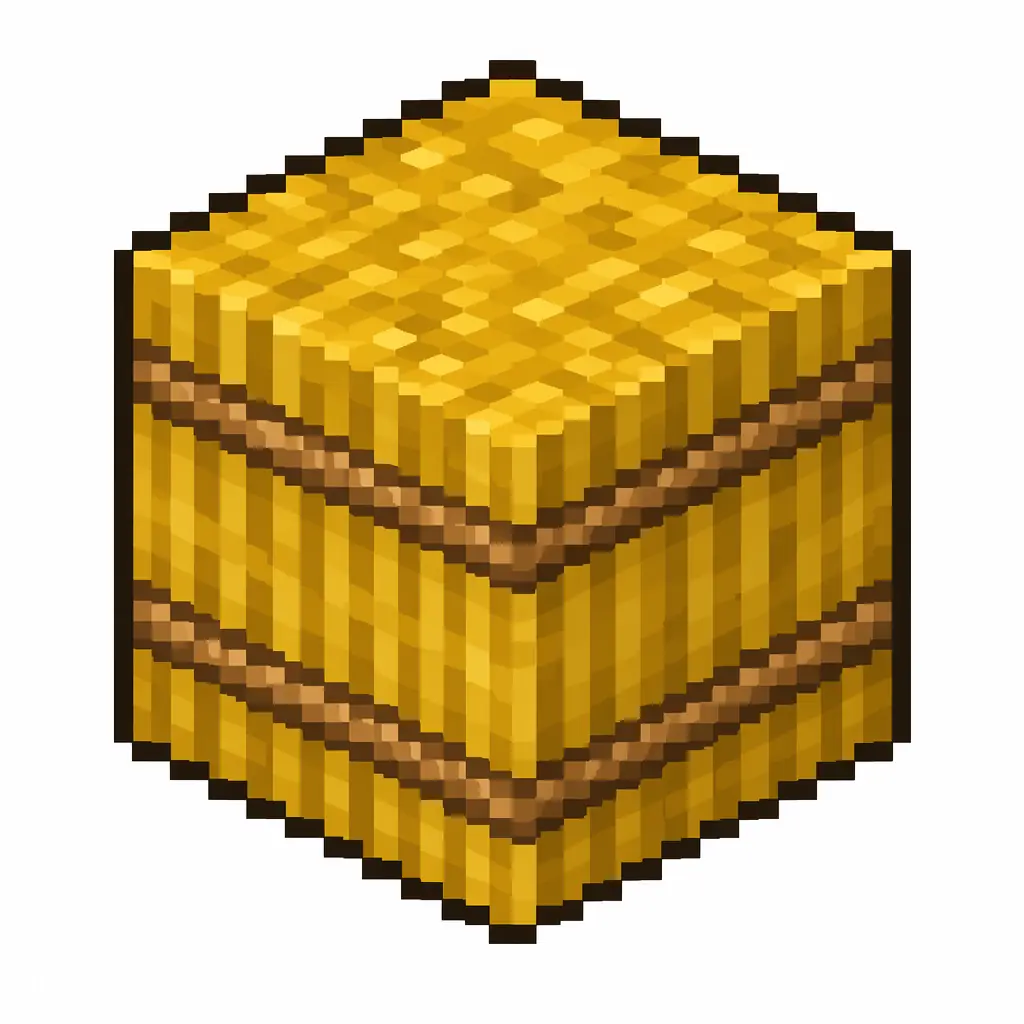 Pixel art illustration of a hay bale in chunky voxel game style