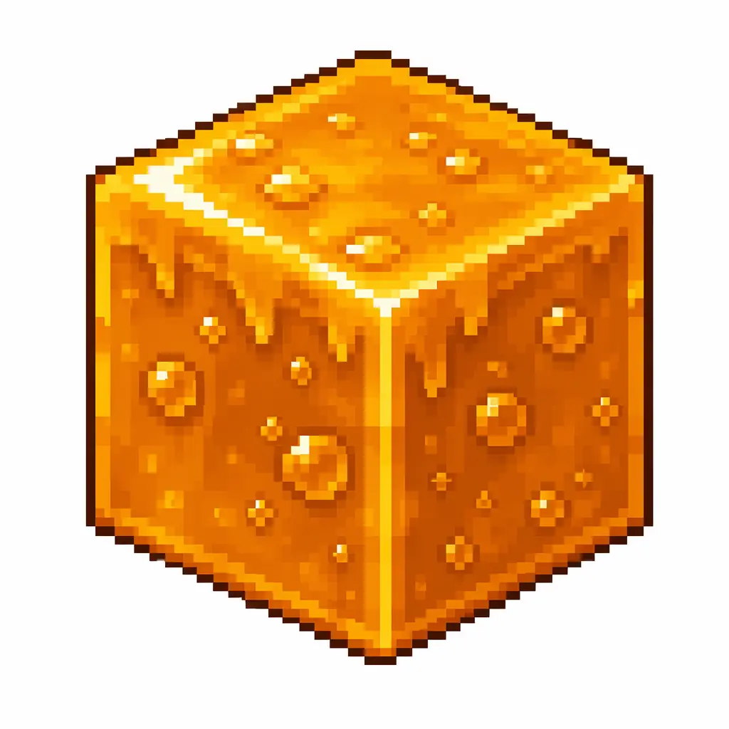 Pixel art illustration of a honey block in chunky voxel game style