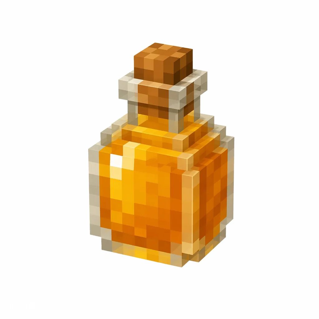 Pixel art illustration of a glass bottle filled with golden honey