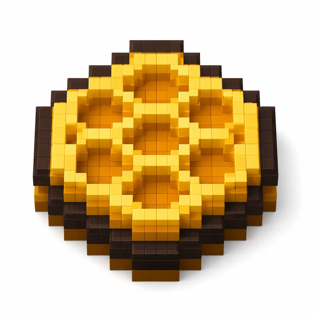 Pixel art illustration of a golden honeycomb with hexagonal waxy cells