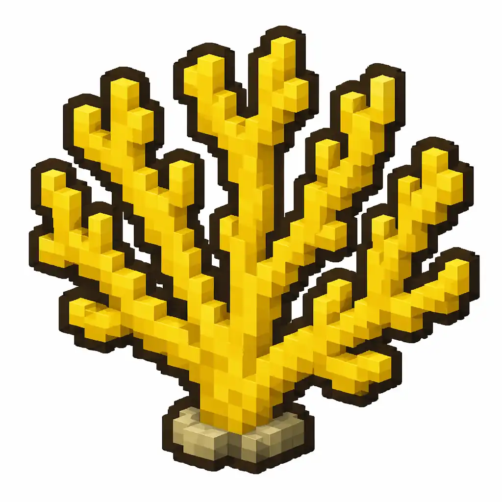 Pixel art illustration of a flat yellow coral fan, a fan-shaped living coral frond