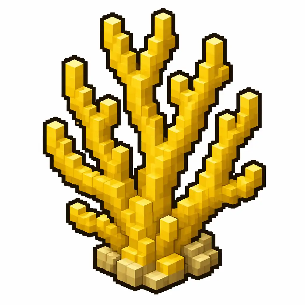 Pixel art illustration of a yellow branching coral organism