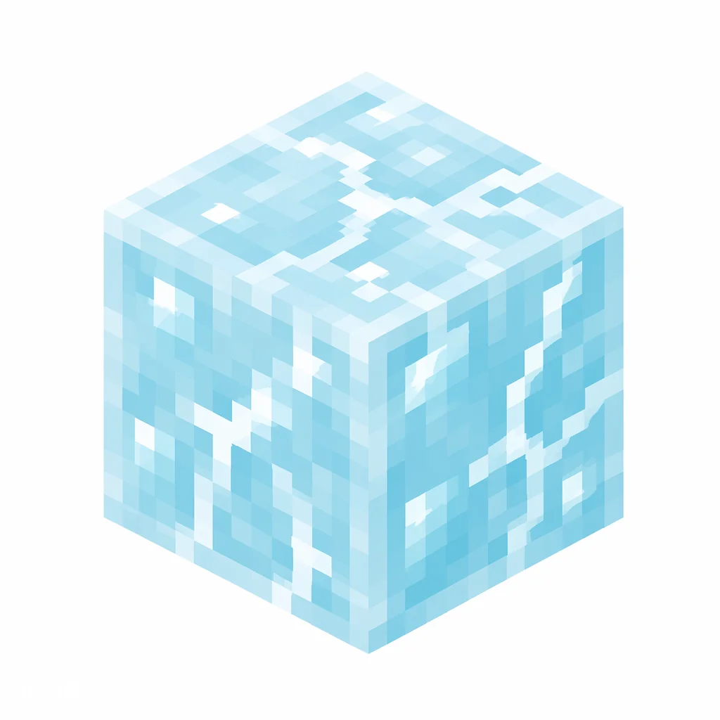 Pixel art illustration of a pale blue translucent ice block