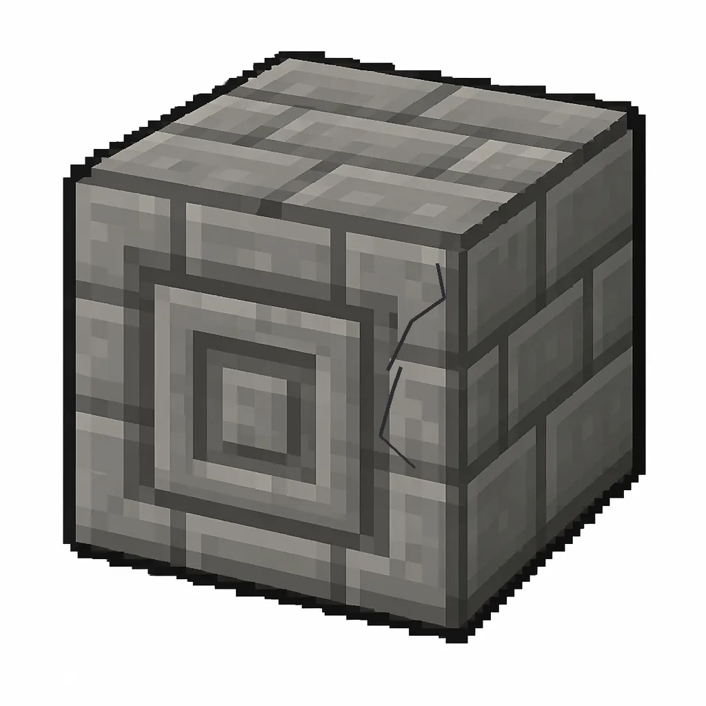 Pixel art illustration of a chiseled stone bricks with subtle silverfish bore marks