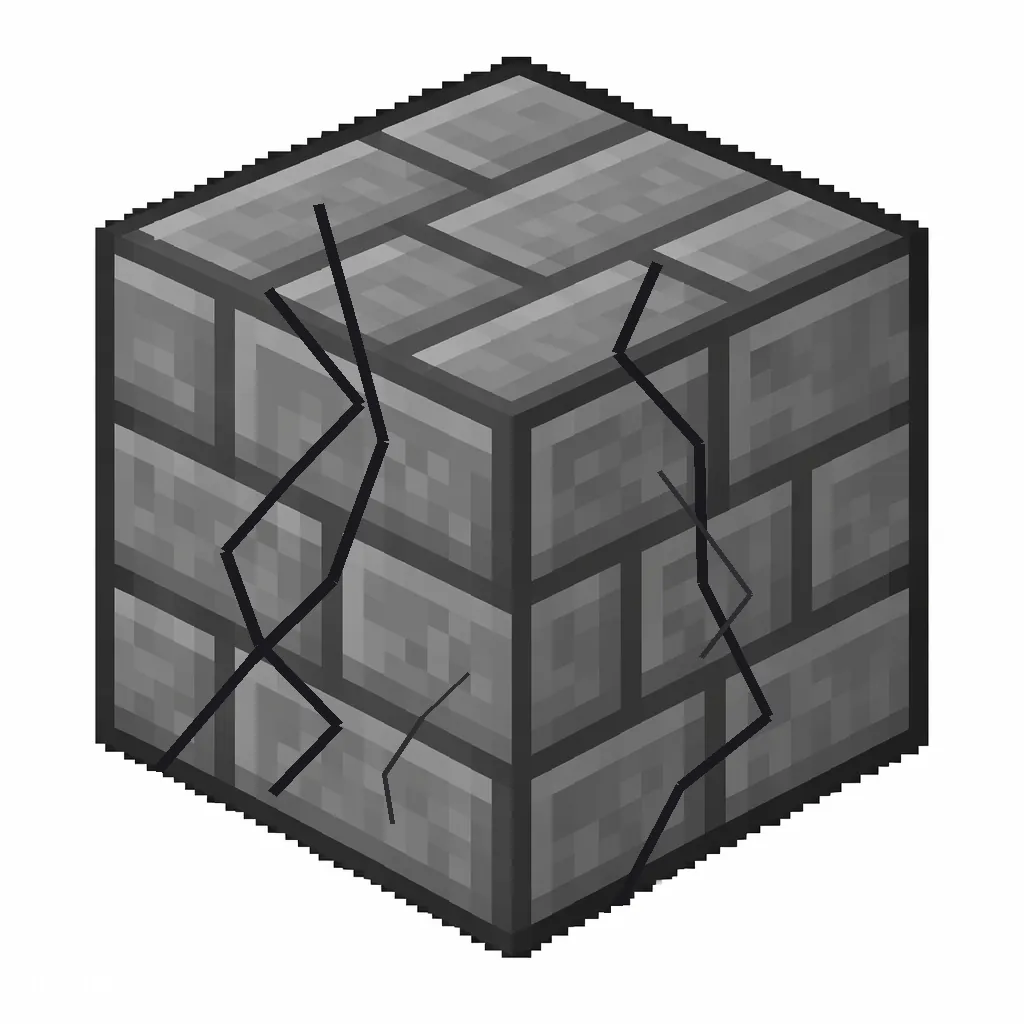 Pixel art illustration of a cracked stone bricks with subtle silverfish bore marks