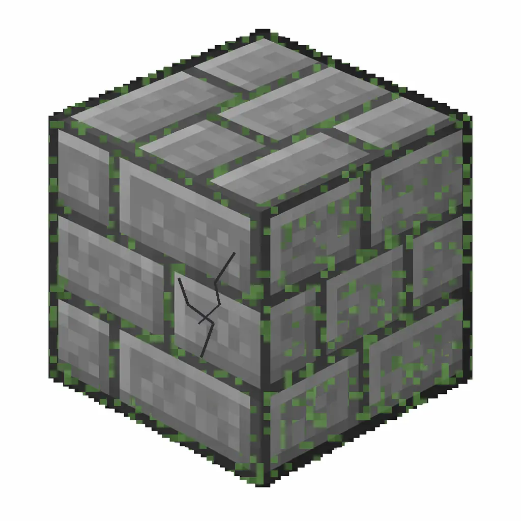 Pixel art illustration of a mossy stone bricks with subtle silverfish bore marks