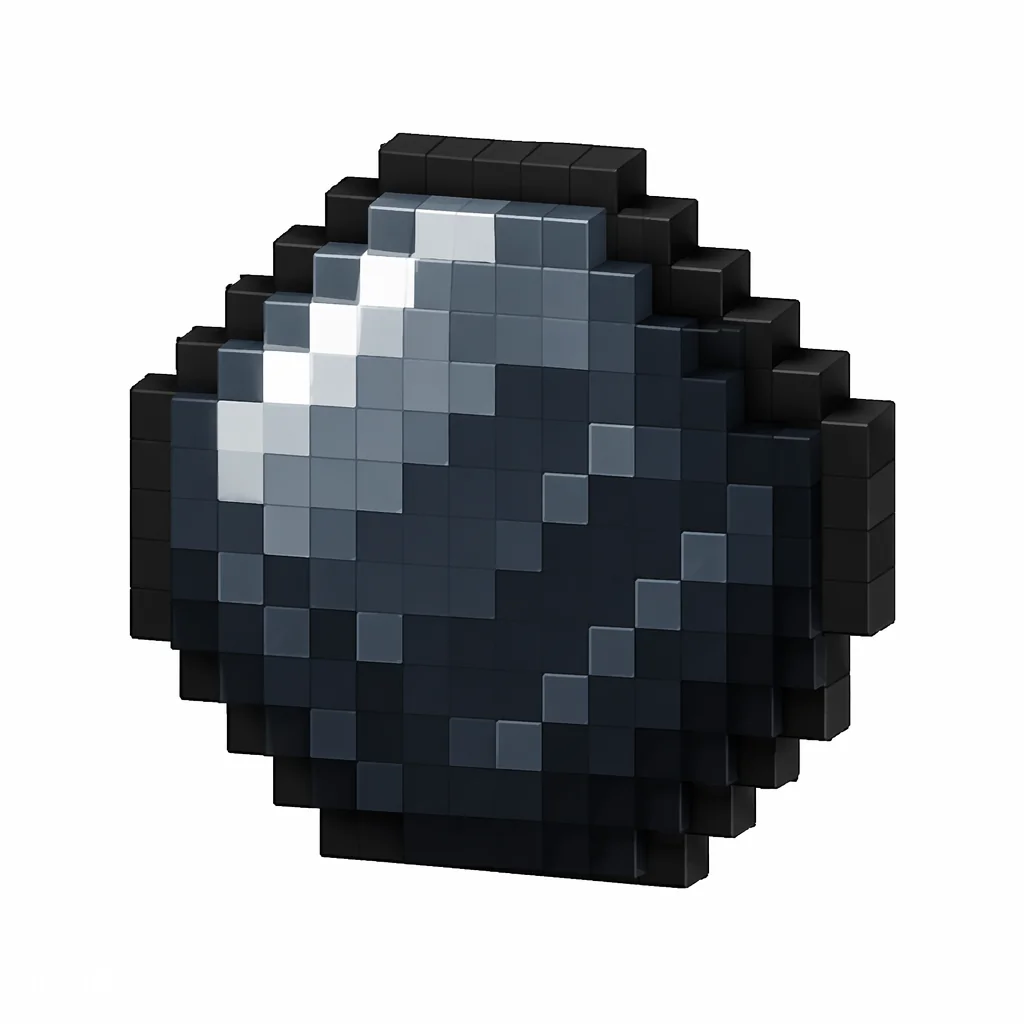 Pixel art illustration of a small glossy black ink sac