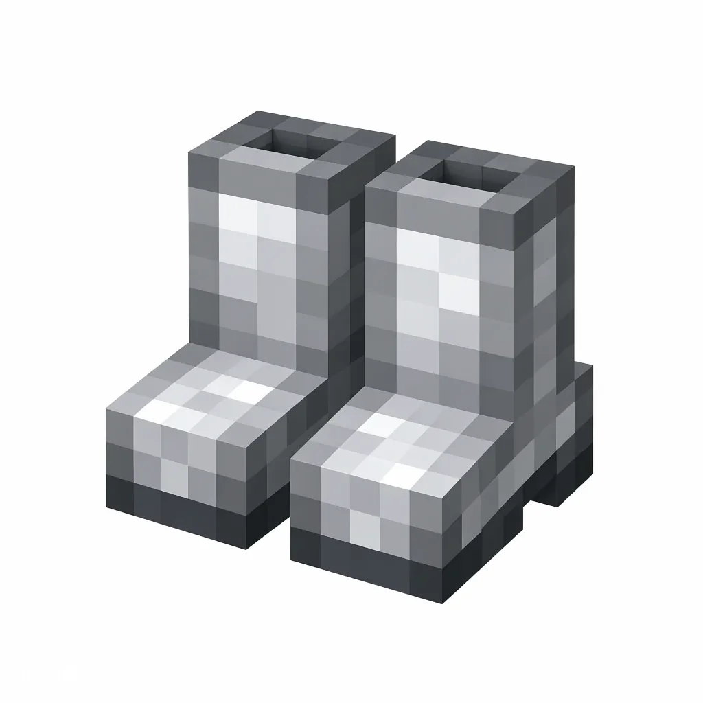 Pixel art illustration of a silvery-white iron boots armor piece