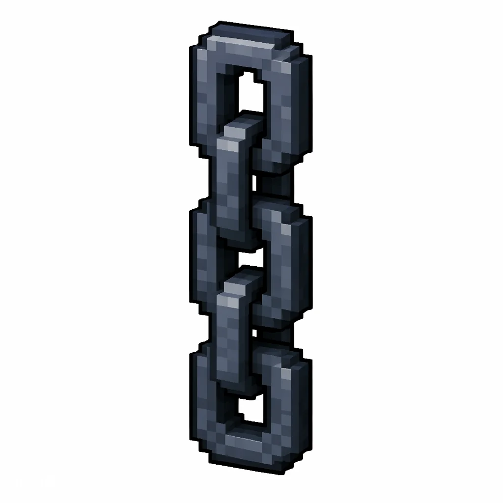 Pixel art illustration of an iron chain in chunky voxel game style