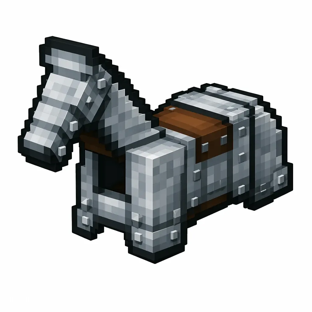 Pixel art illustration of silvery iron horse armor made to cover the back and neck of a horse