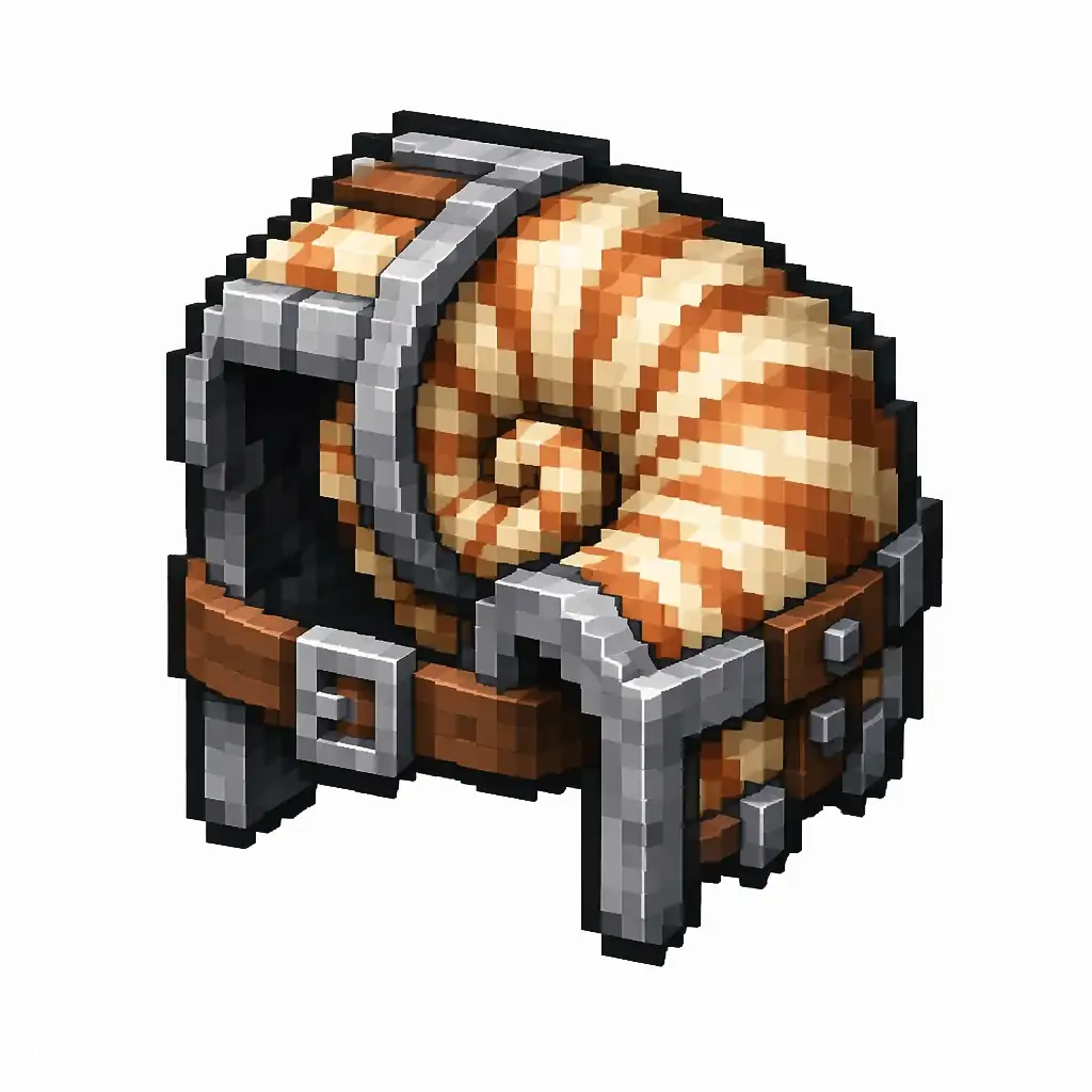 Pixel art illustration of an iron nautilus armor, a spiral shell armor piece