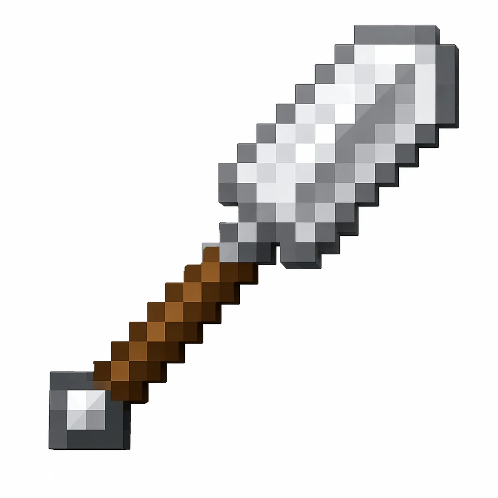 Original pixel art Iron Shovel icon with a silvery blade and wooden handle