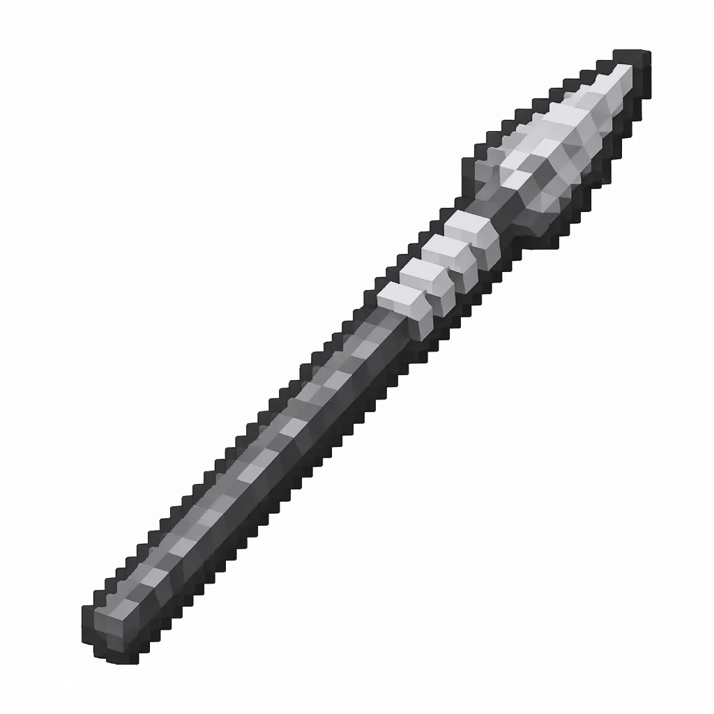 Pixel art illustration of an iron spear with a long shaft and sharp tip