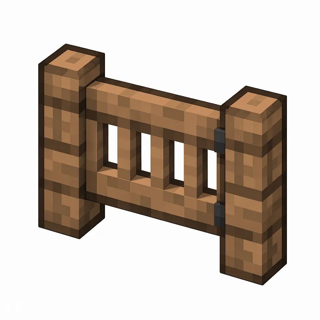 Pixel art illustration of a jungle fence gate with a slatted swinging panel