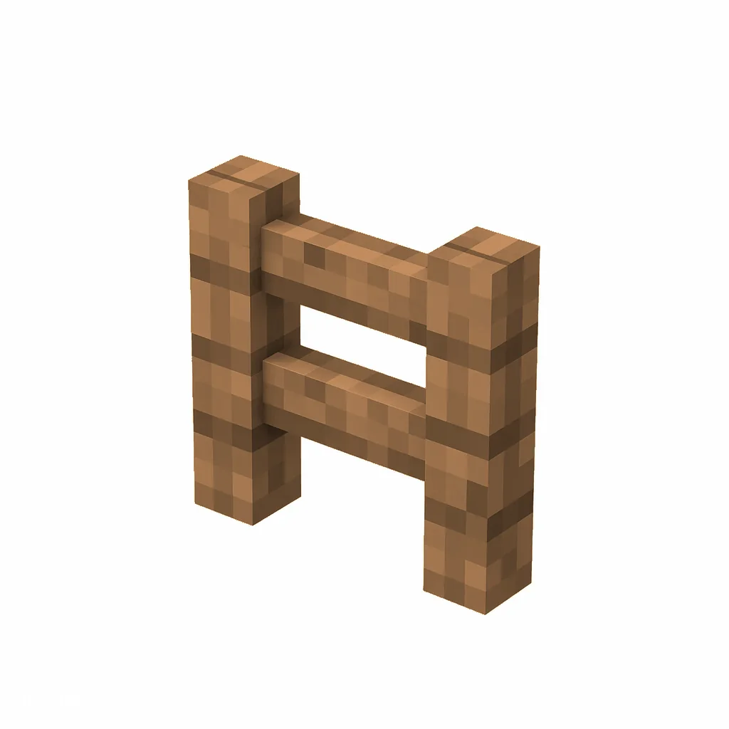 Pixel art illustration of a jungle wood wooden fence with two posts and rails