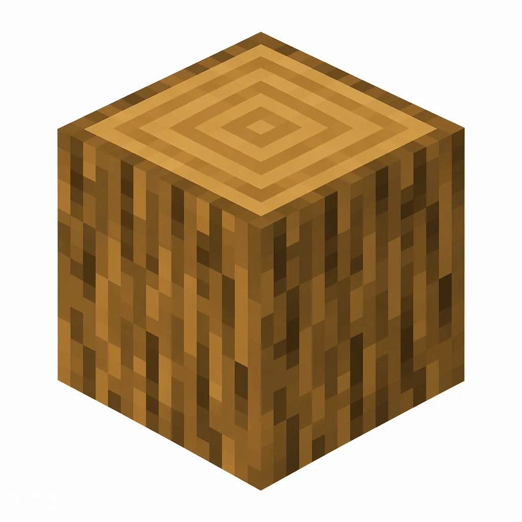 Pixel art illustration of a jungle log block with light brown bark and pale tree rings