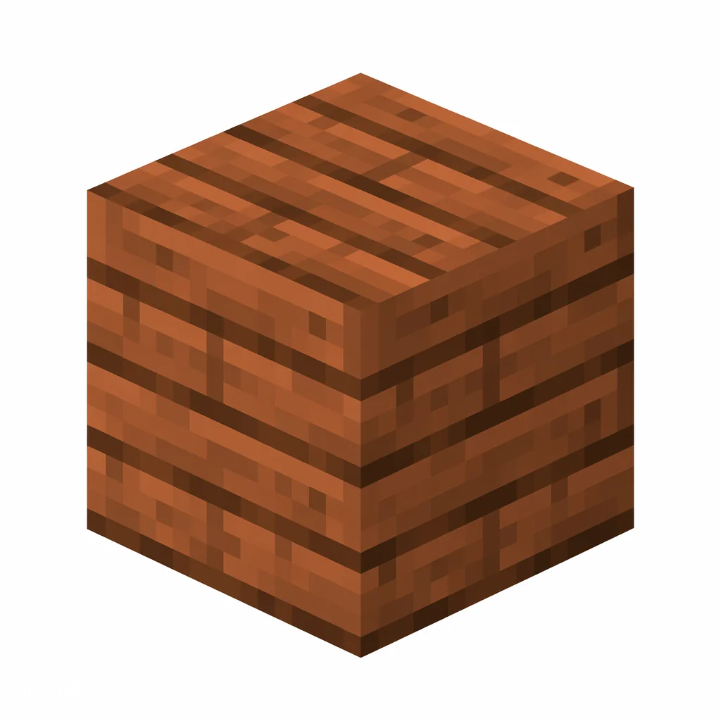Pixel art illustration of a jungle planks block with reddish brown horizontal boards
