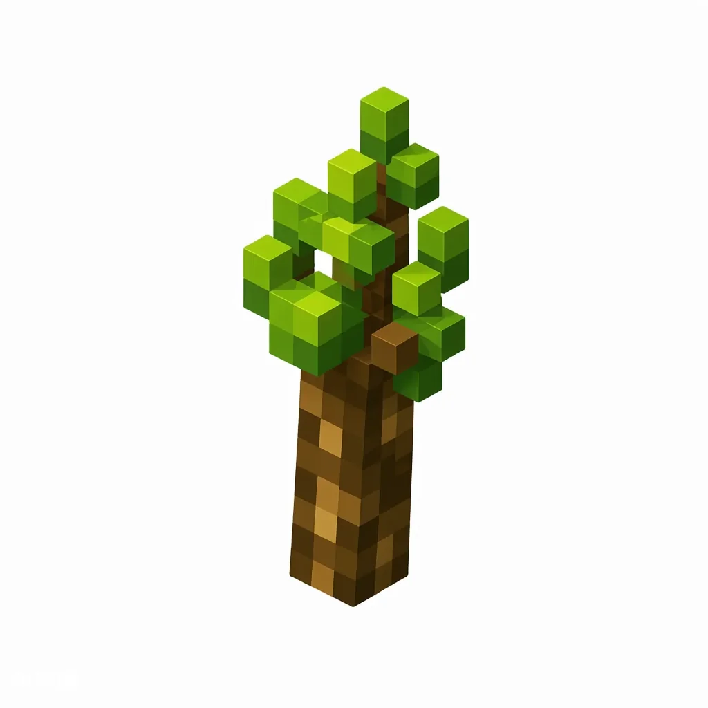 Pixel art illustration of a jungle sapling with a brown trunk and vivid tropical green leaves