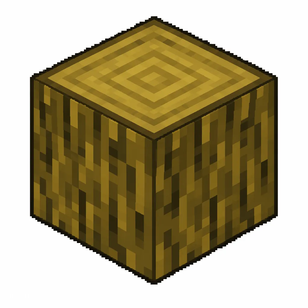 Pixel art illustration of a jungle wood block with bark on all six faces