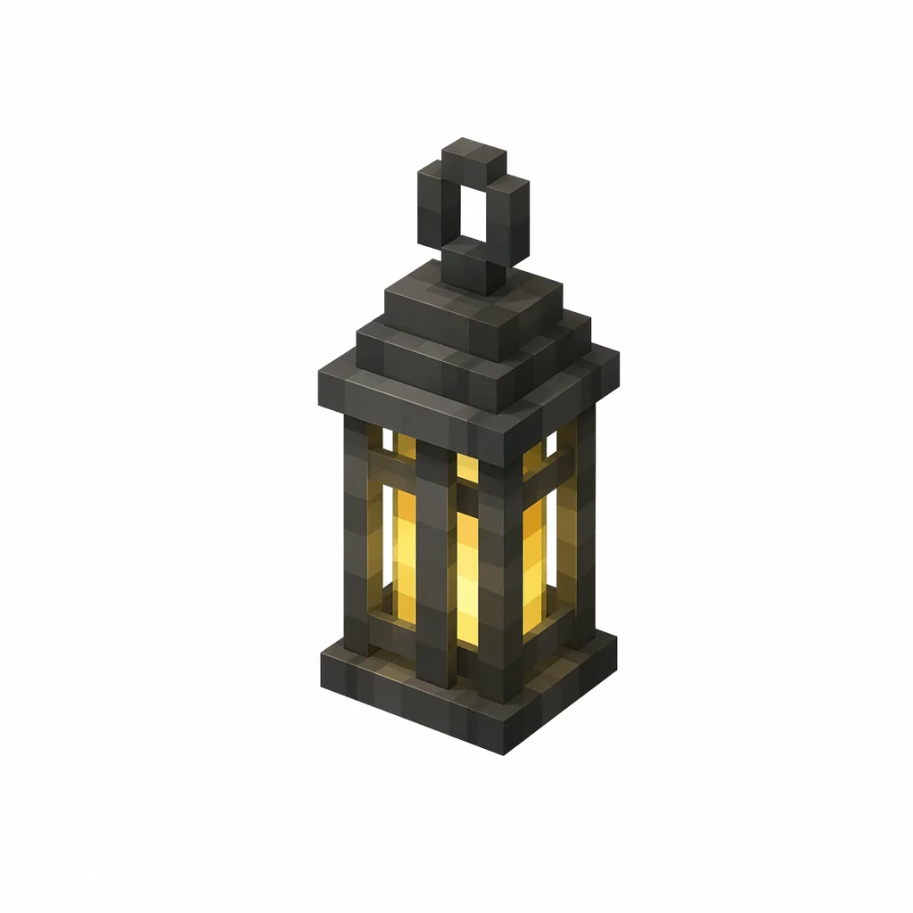 Pixel art illustration of an iron-caged lantern with a warm glowing light inside