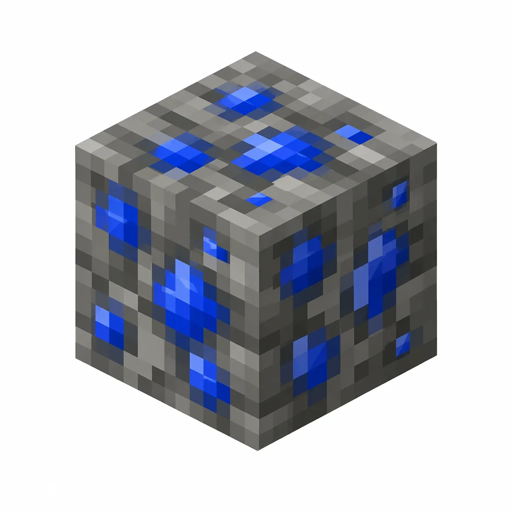 Pixel art illustration of a lapis lazuli ore block with deep blue flecks in gray stone