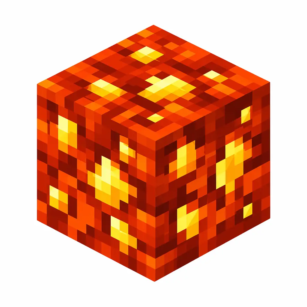 Pixel art illustration of a glowing orange lava block with bright yellow flows