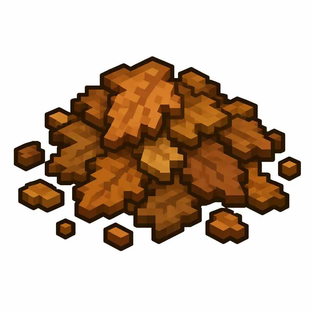 Pixel art illustration of a leaf litter in chunky voxel game style
