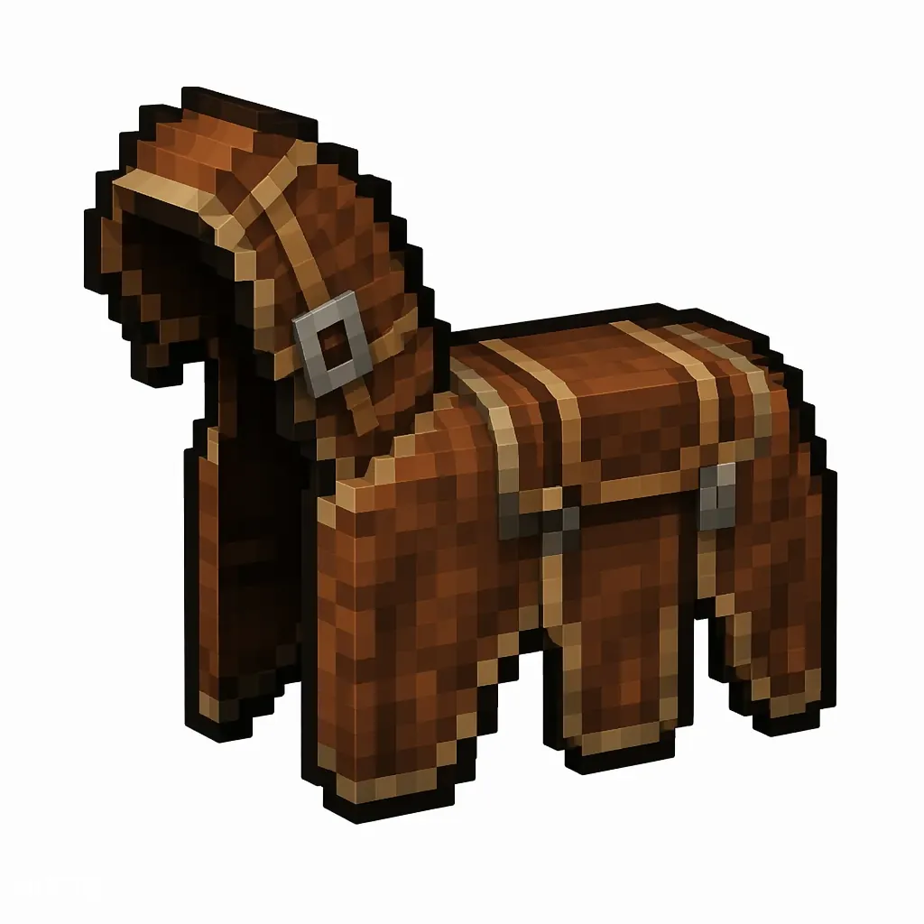 Pixel art illustration of tanned brown leather horse armor made to cover the back and neck of a horse