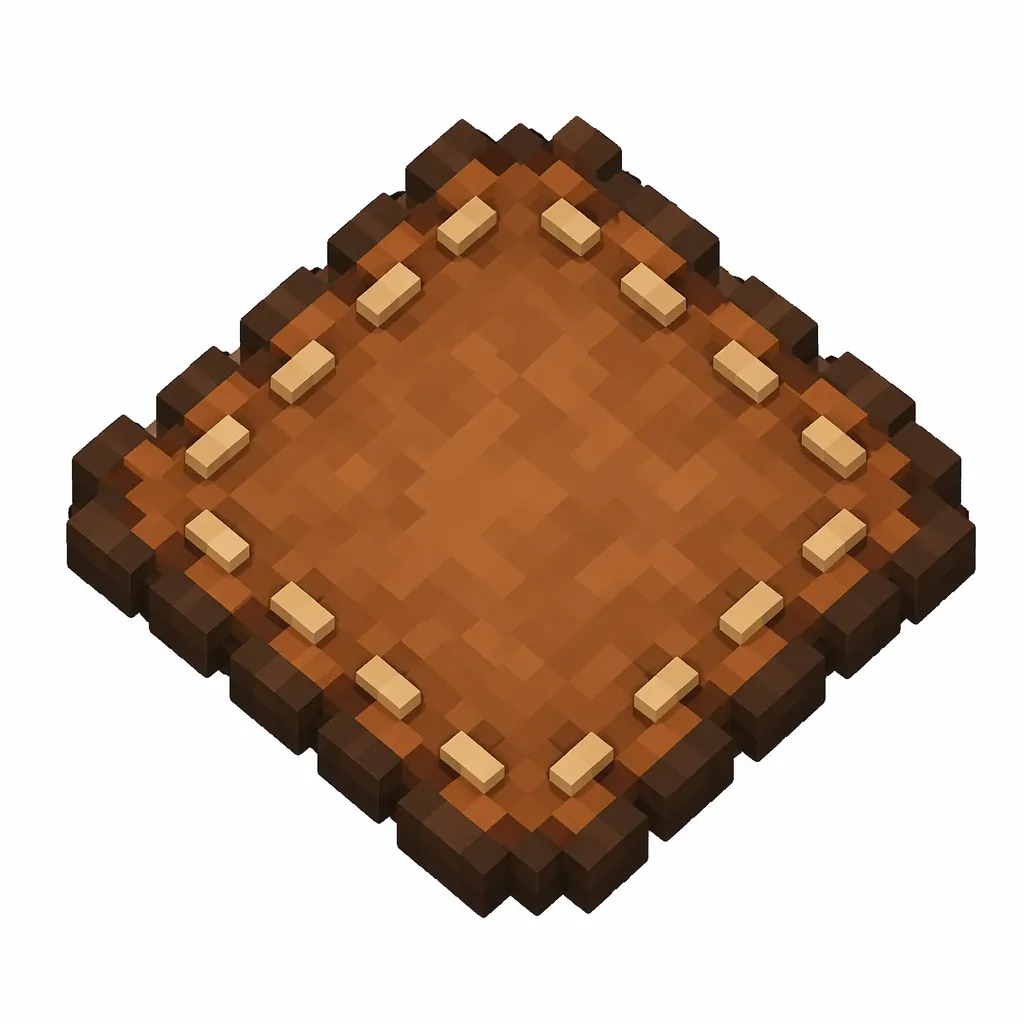 Pixel art illustration of a piece of tanned brown leather with stitched edges