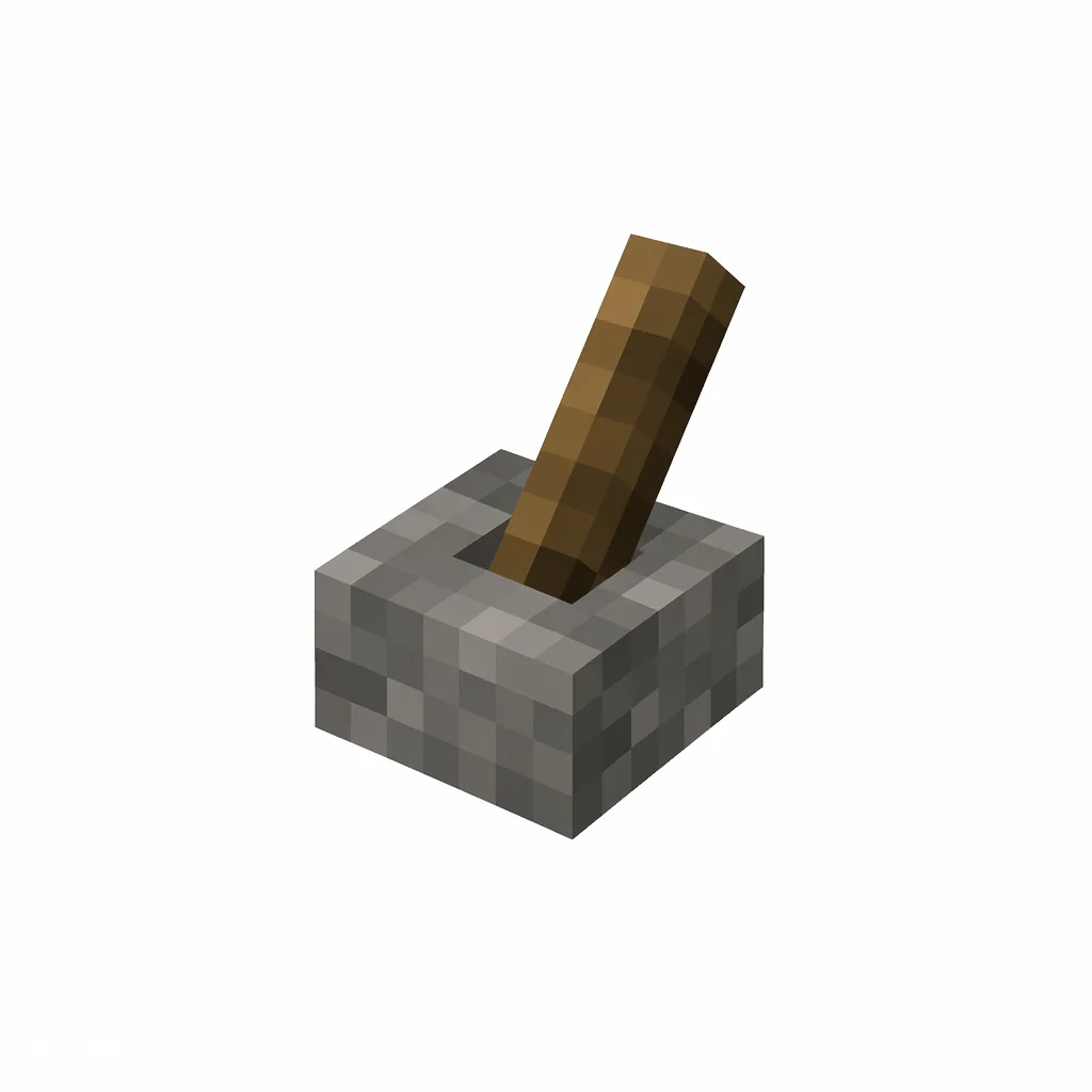 Pixel art illustration of a lever with a gray stone base and a tilted wooden stick handle
