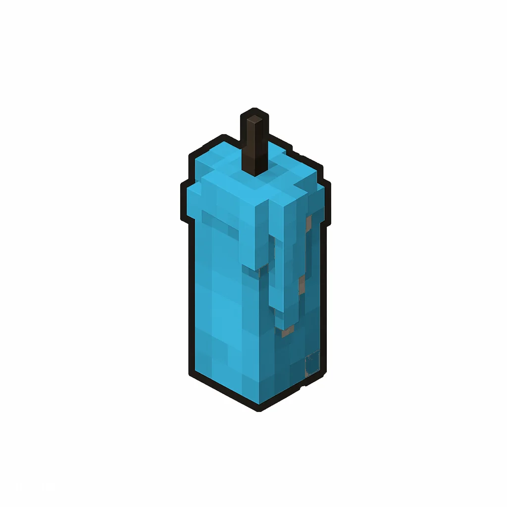 Pixel art illustration of an unlit light blue candle with soft wax drips and a dark wick