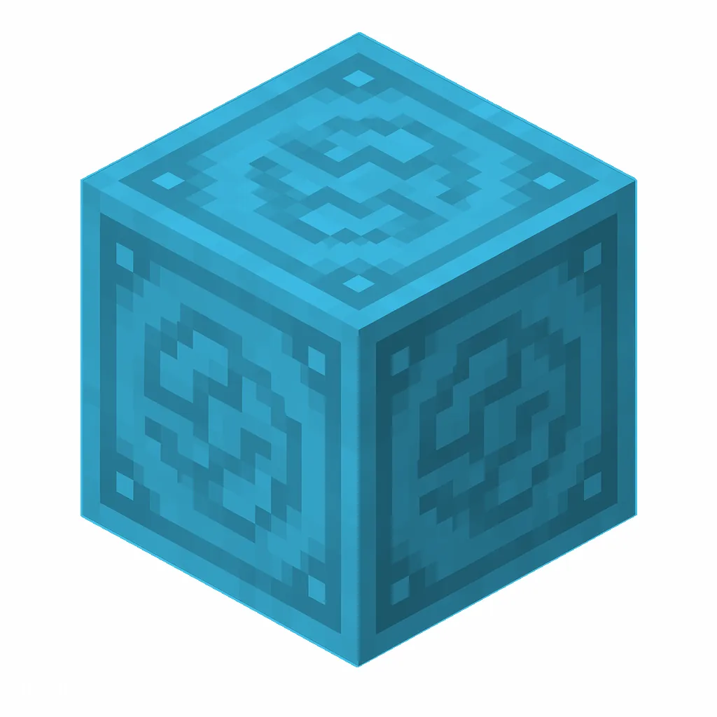 Pixel art illustration of a light blue glazed terracotta block with a swirling ornate pattern