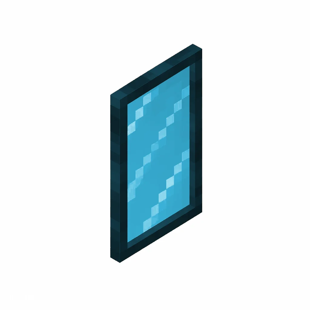 Pixel art illustration of a light blue stained glass pane, a thin tinted transparent panel