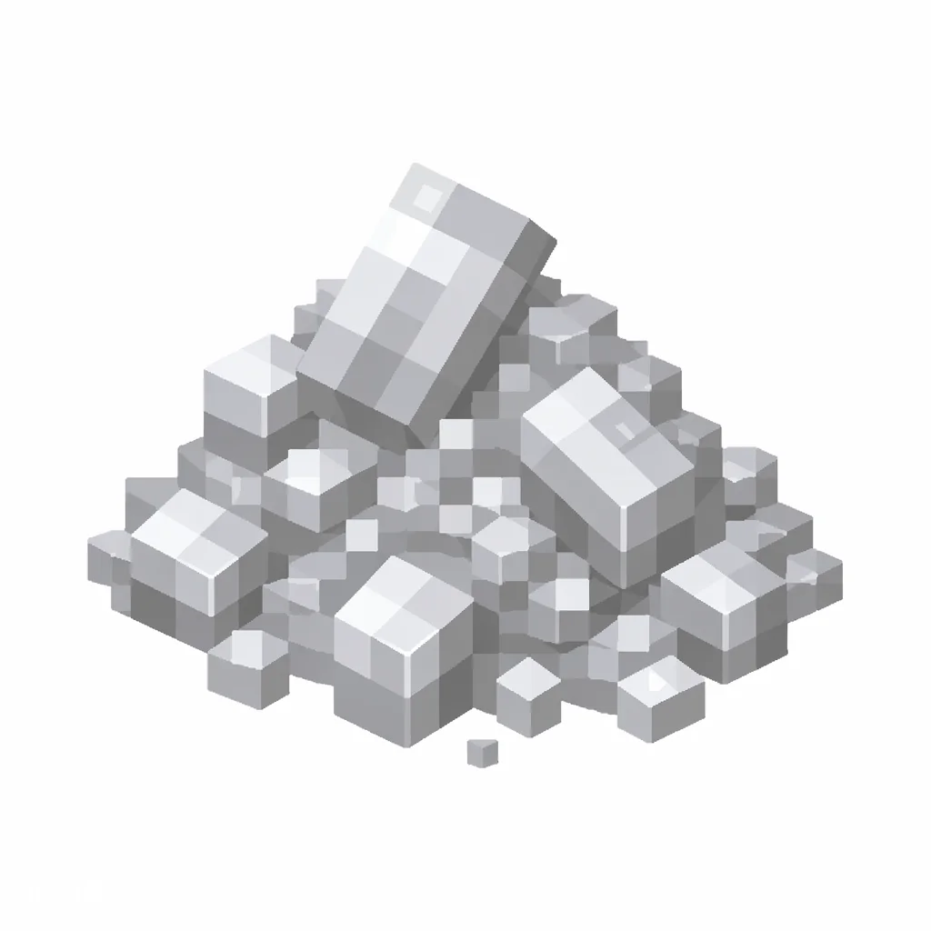 Pixel art illustration of a small pile of light silver gray dye powder with scattered grains