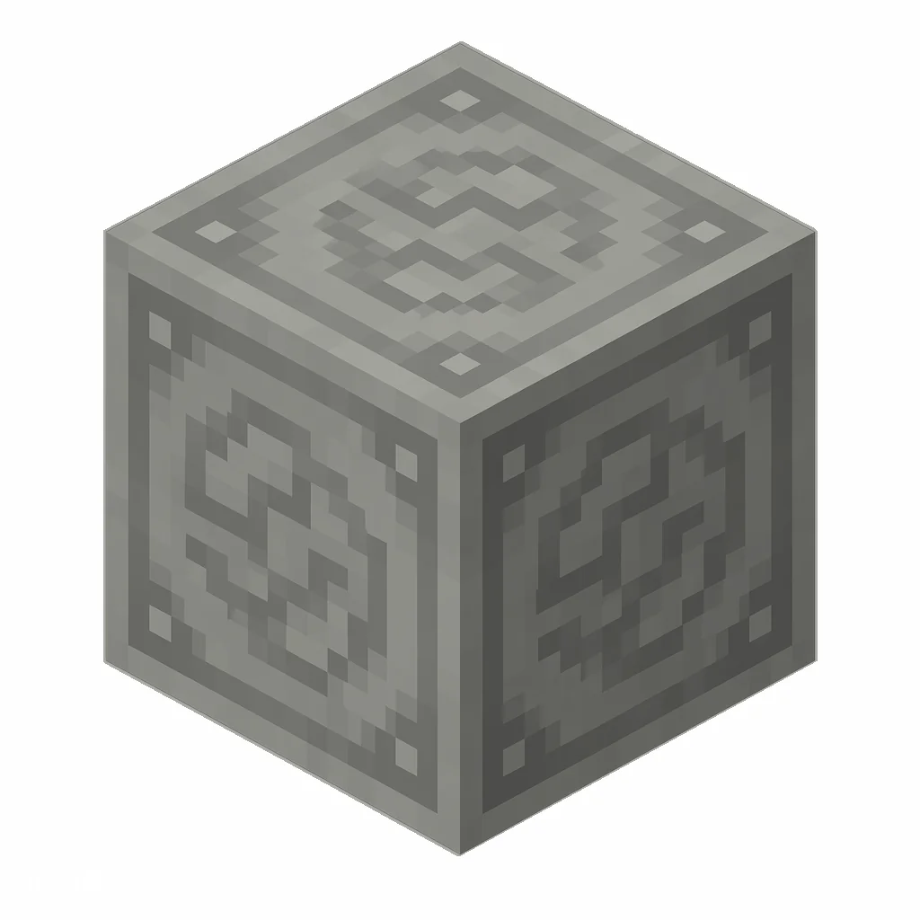 Pixel art illustration of a light gray glazed terracotta block with a swirling ornate pattern