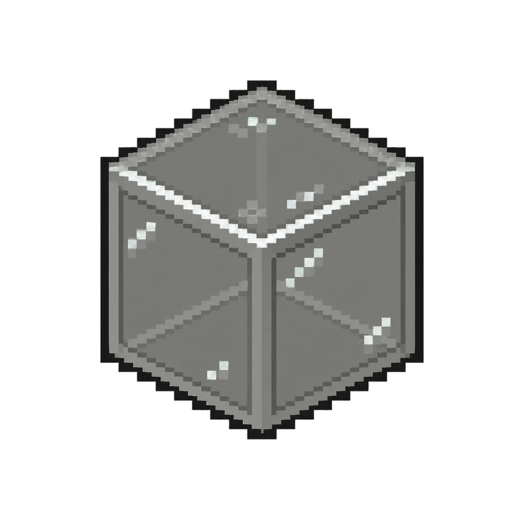 Pixel art illustration of a light gray stained glass block with a dark framed translucent light gray pane
