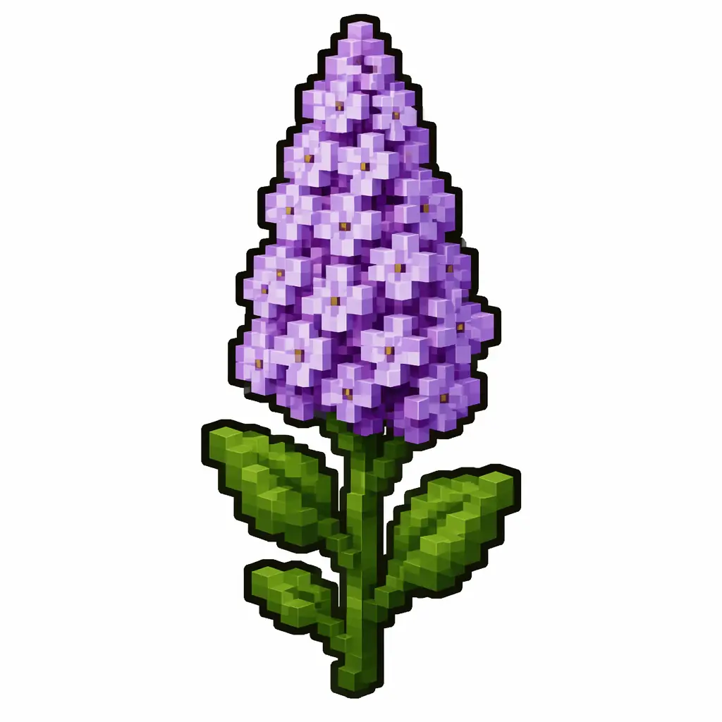 Pixel art illustration of a lilac in chunky voxel game style
