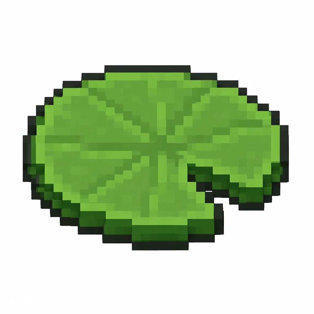 Pixel art illustration of a lily pad in chunky voxel game style