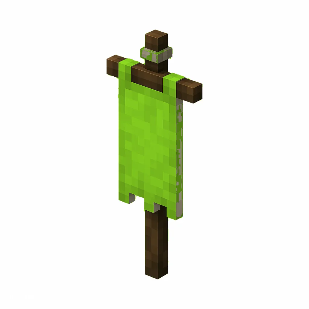 Pixel art illustration of a lime banner hanging from a wooden pole